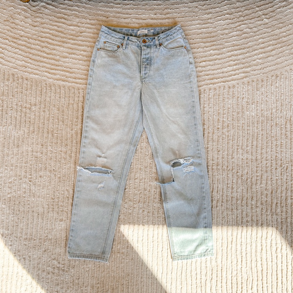 a loves a High Waisted Distressed Denim Mom Jeans